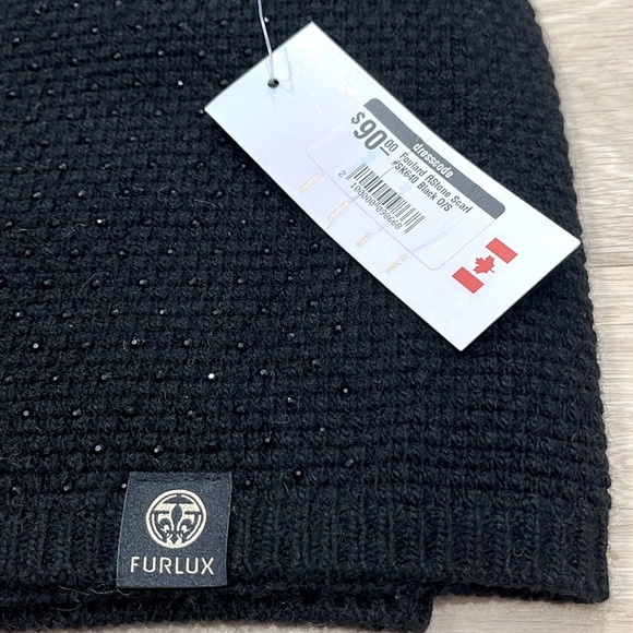 NWT FURLUX Wool/Cashmere Black Infinity Scarf Rhinestones - Picture 8 of 9